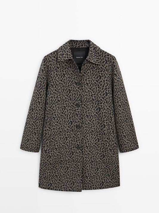 Wool blend animal print coat