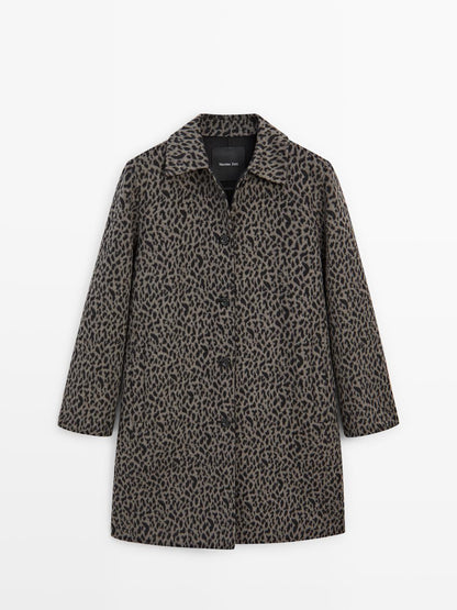 Wool blend animal print coat