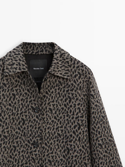 Wool blend animal print coat