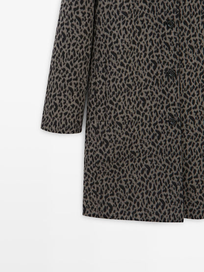 Wool blend animal print coat