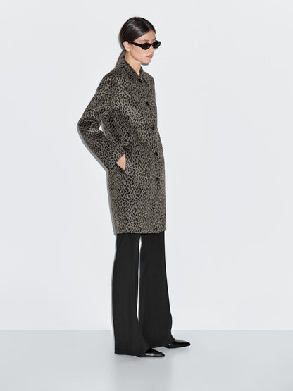 Wool blend animal print coat
