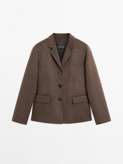 Wool blend blazer with tailored collar