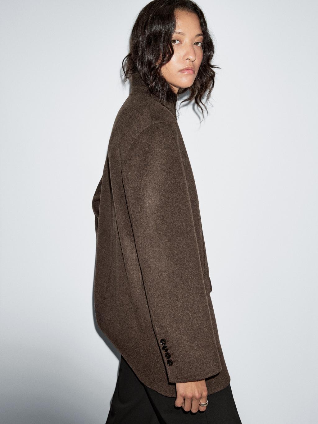 Wool blend coat with tuxedo collar