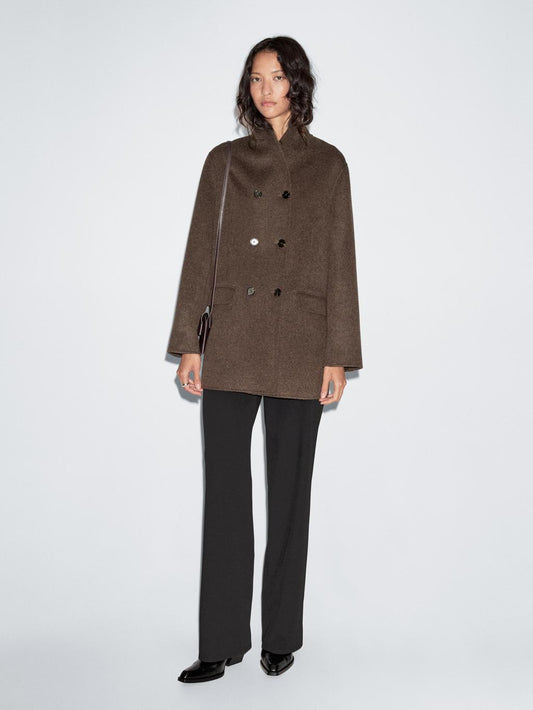 Wool blend coat with tuxedo collar