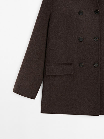 Wool blend coat with tuxedo collar