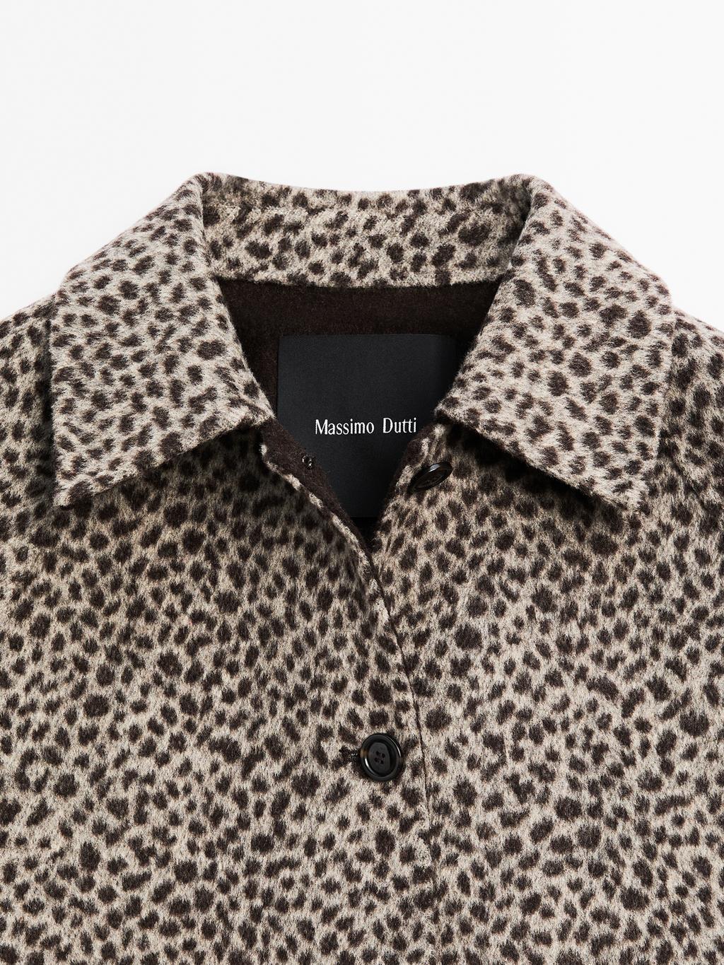 Short wool blend animal print coat