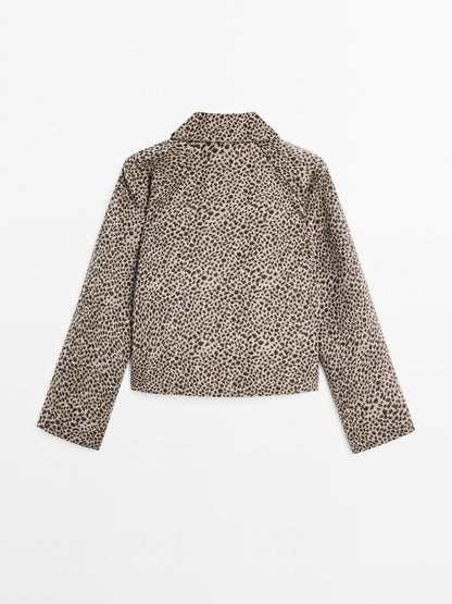 Short wool blend animal print coat