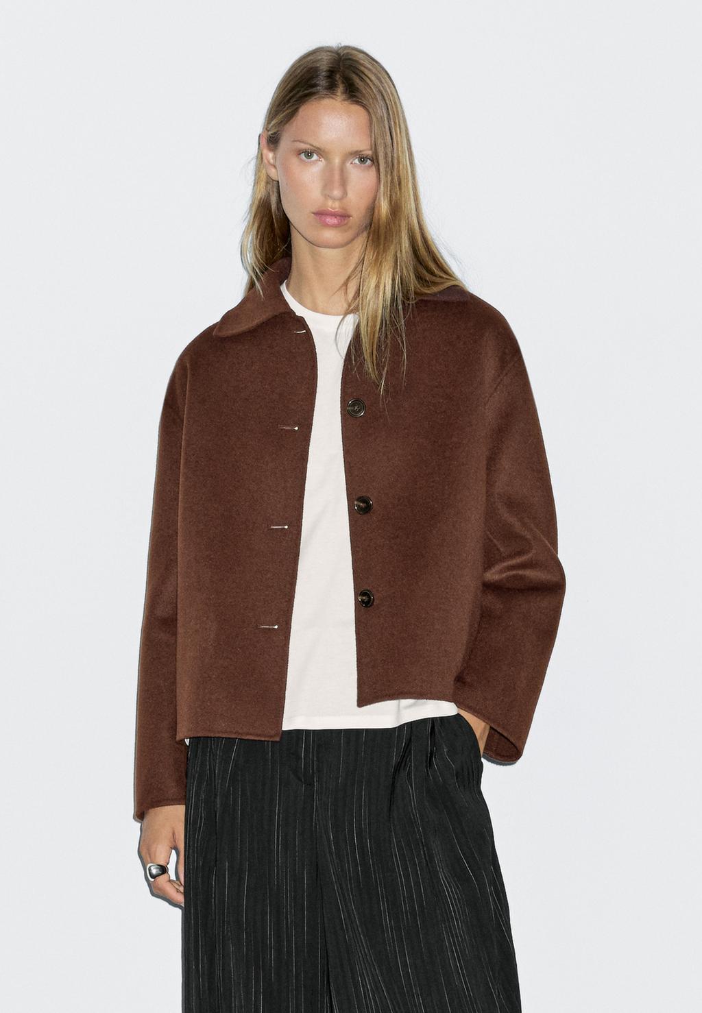 Short wool blend jacket with shirt collar