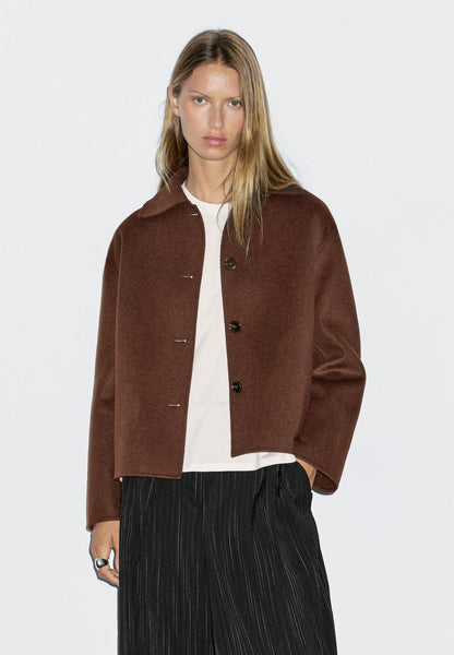 Short wool blend jacket with shirt collar