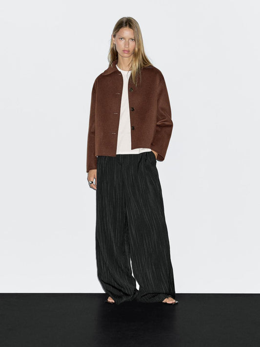 Short wool blend jacket with shirt collar