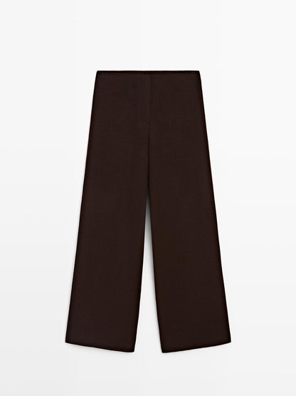 Wool blend straight-leg trousers