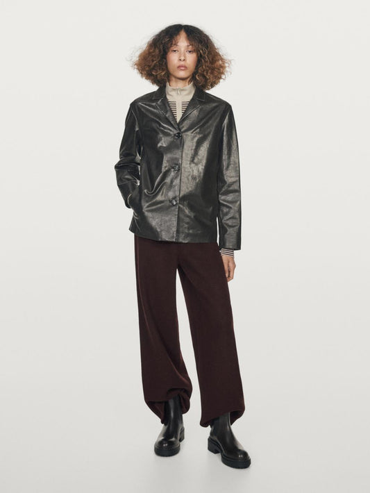 Wool blend straight-leg trousers