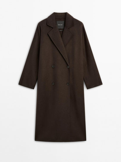 Long double-breasted wool blend coat