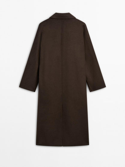 Long double-breasted wool blend coat