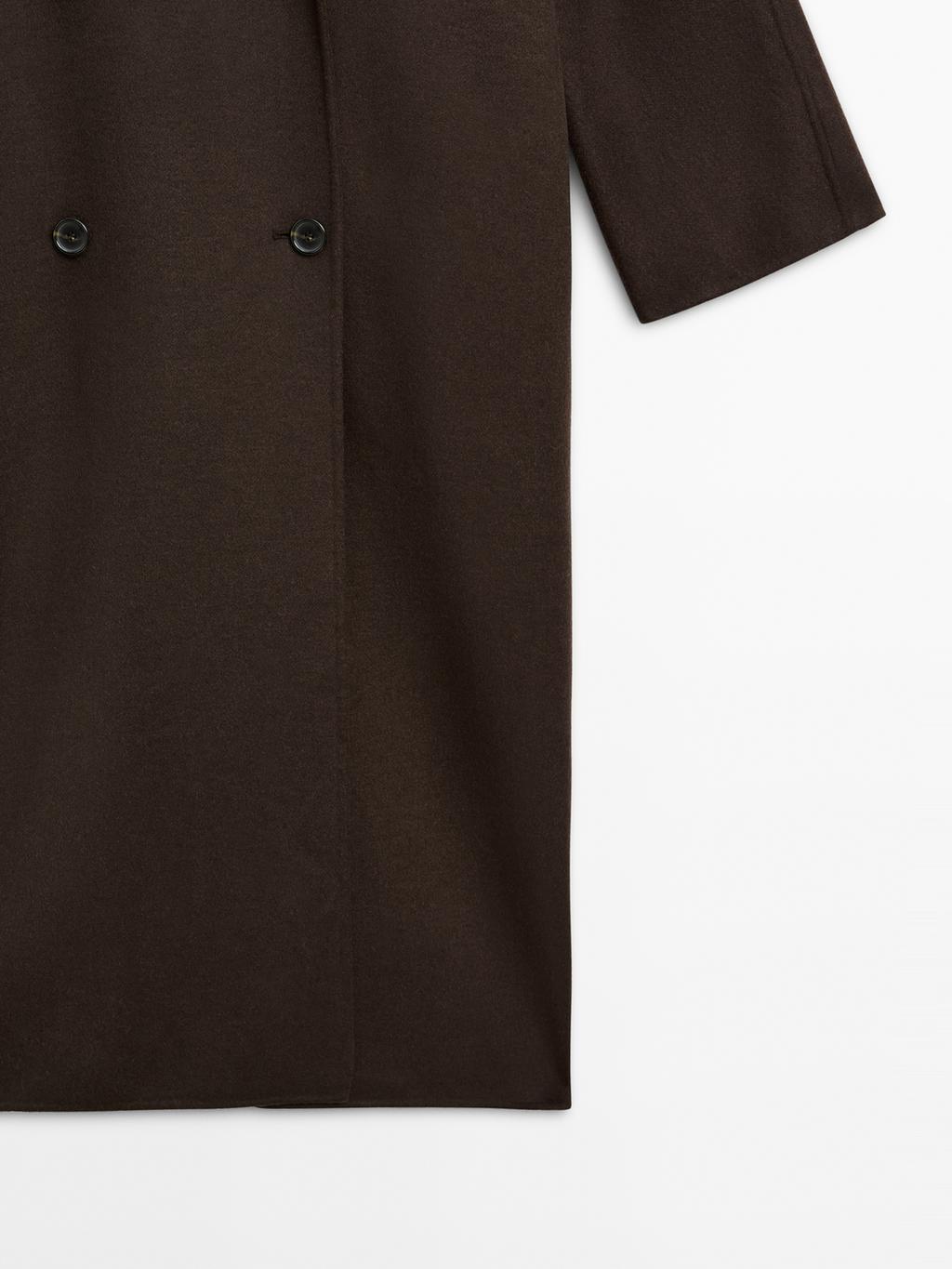 Long double-breasted wool blend coat