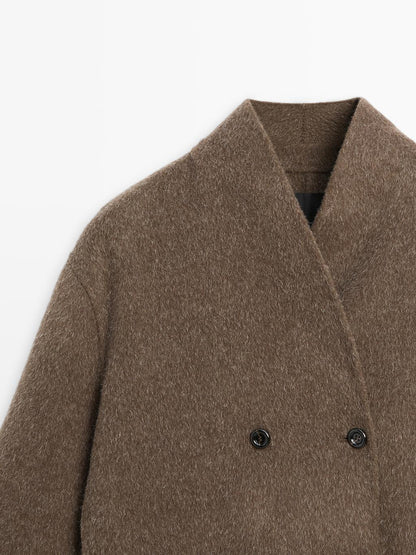 Short wool blend double-breasted jacket