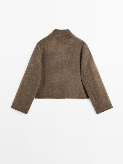 Short wool blend double-breasted jacket