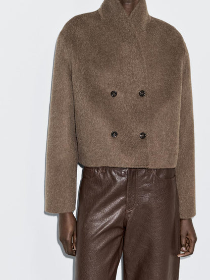 Short wool blend double-breasted jacket