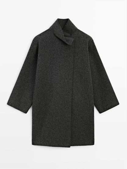 Wool blend cape coat with high neck