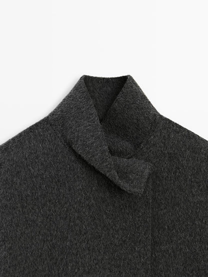 Wool blend cape coat with high neck