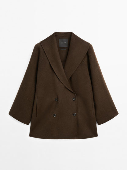 Wool blend double-breasted coat with tuxedo collar