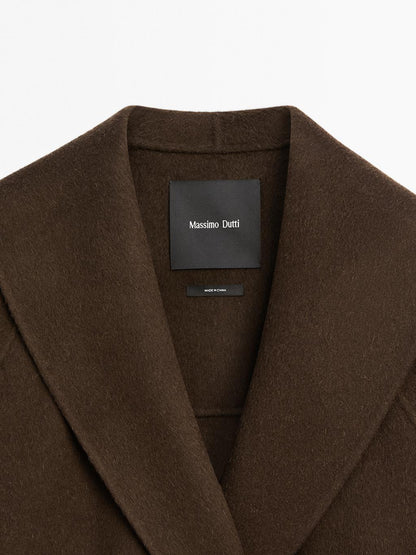 Wool blend double-breasted coat with tuxedo collar