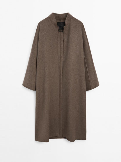 Long open wool blend coat