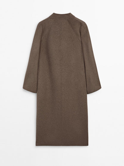 Long open wool blend coat
