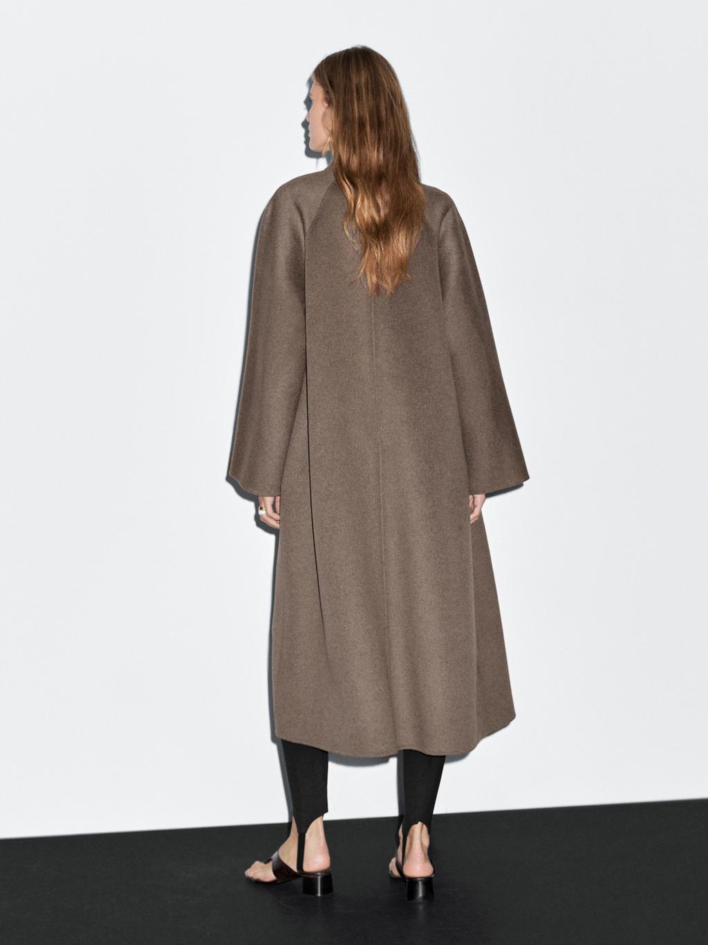 Long open wool blend coat
