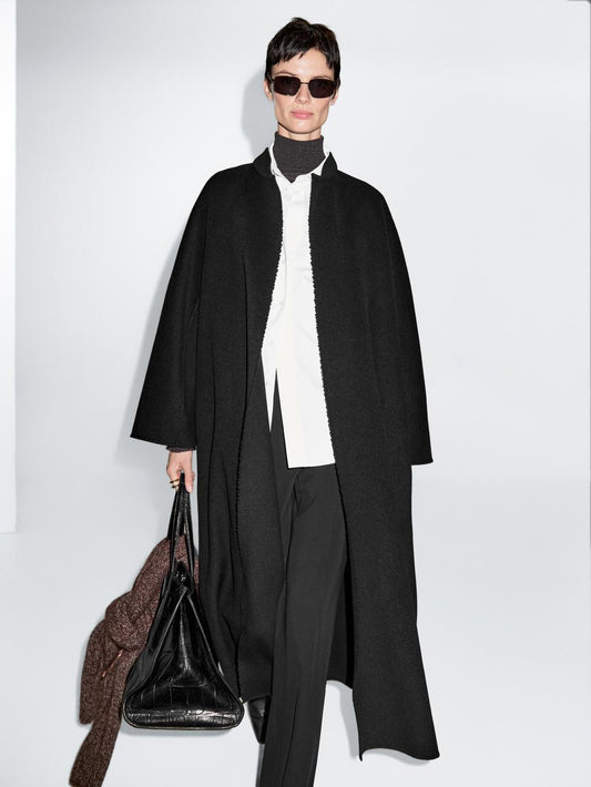 Long coat with stand collar