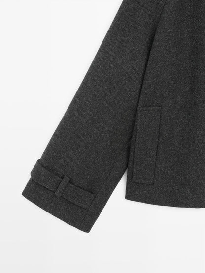 Short wool blend raglan sleeve coat