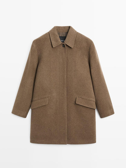 Mid-length wool blend coat with flap pockets