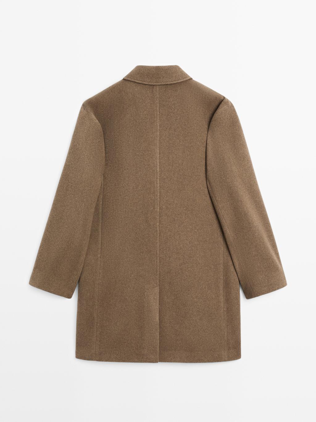 Mid-length wool blend coat with flap pockets