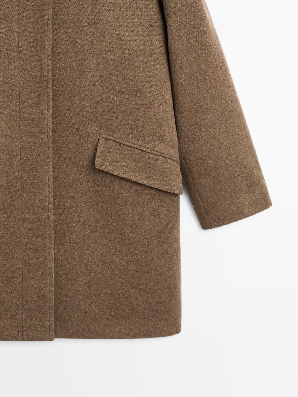 Mid-length wool blend coat with flap pockets