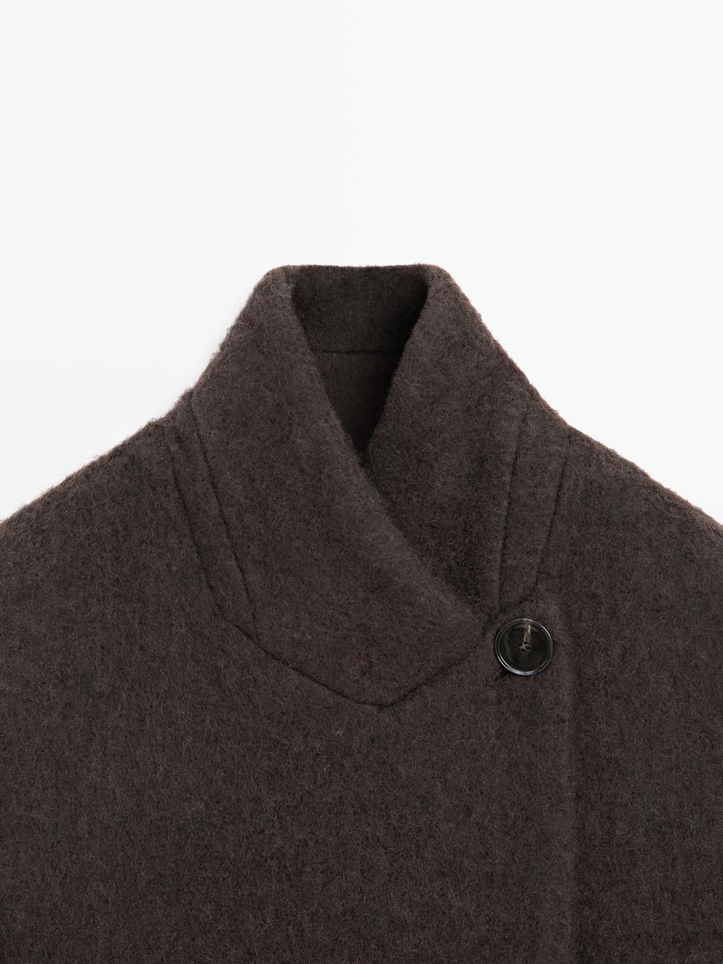 Long double-breasted coat with brushed finish