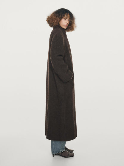 Long double-breasted coat with brushed finish