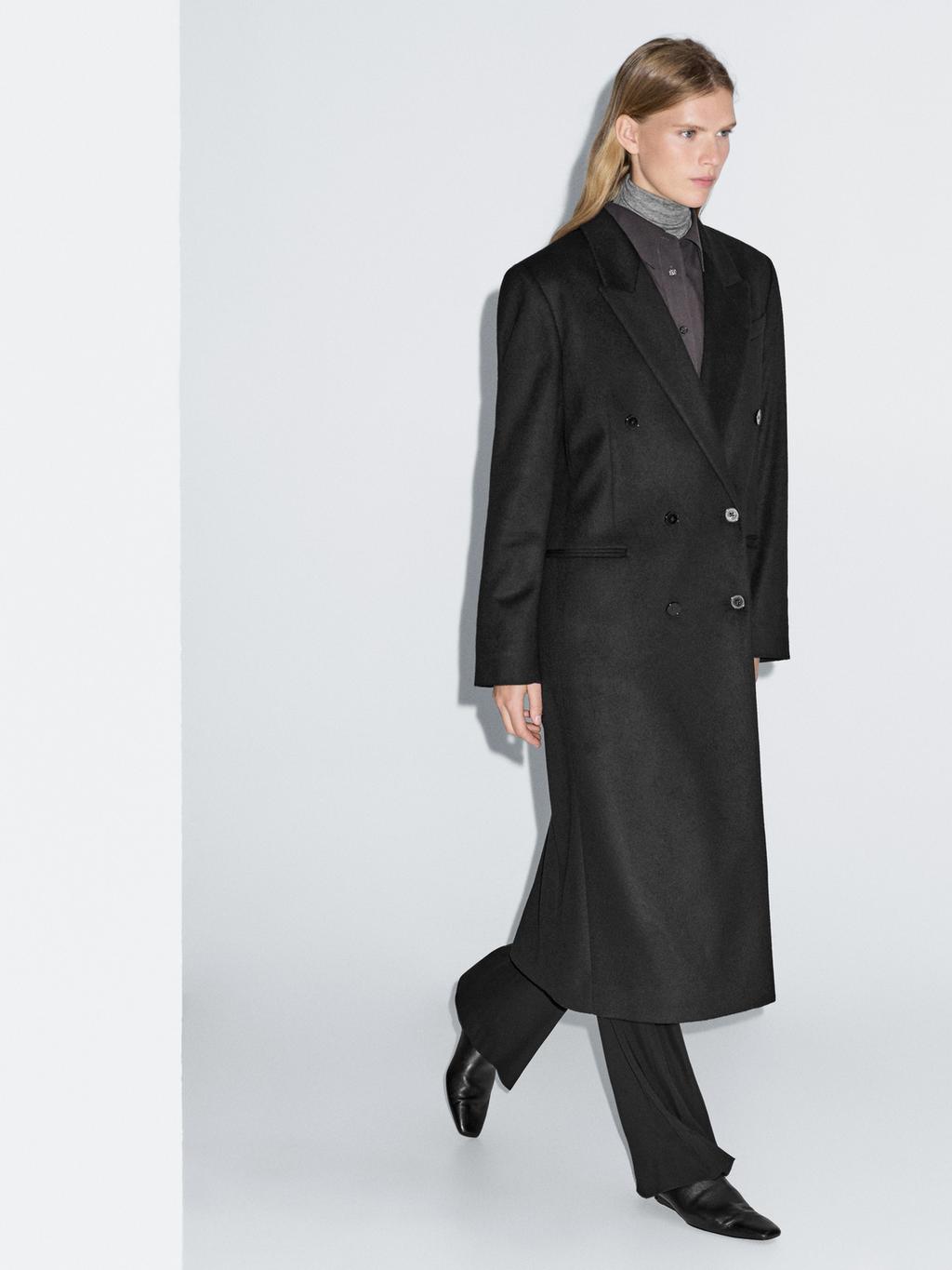 100% wool long double-breasted coat