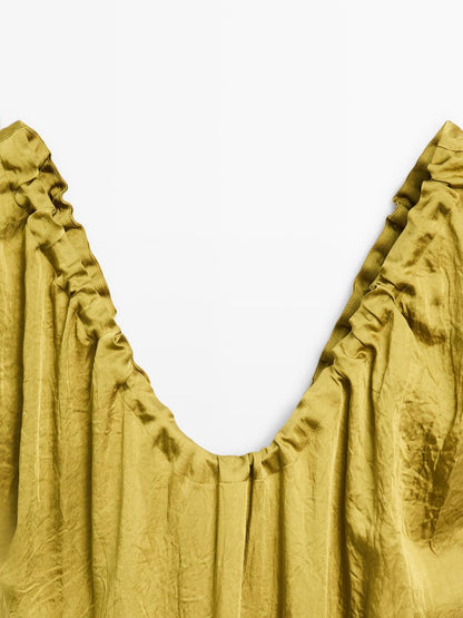 Satin midi dress with gathered detail