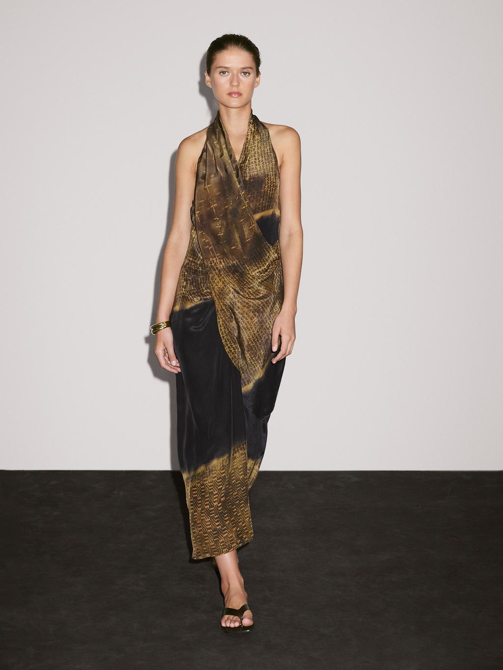 Printed halter-neck midi dress