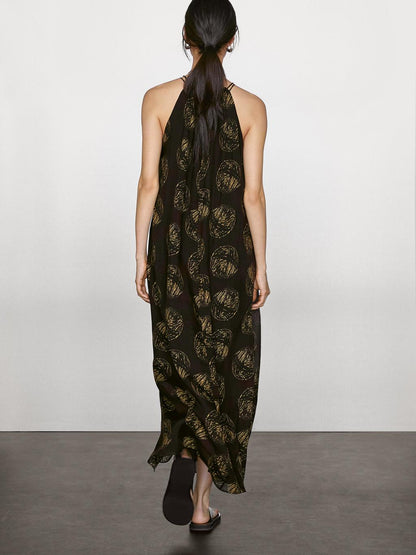 Ramie blend long print dress