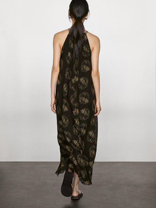 Ramie blend long print dress