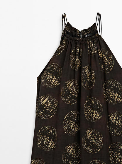 Ramie blend long print dress