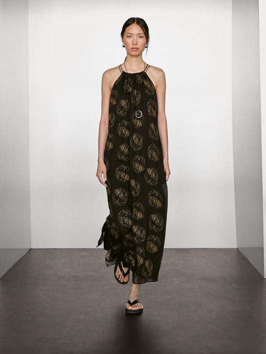 Ramie blend long print dress