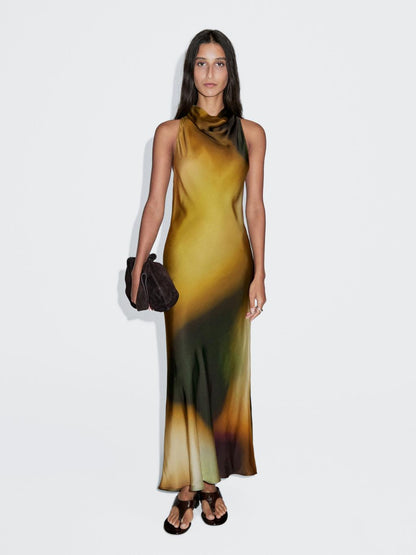 Long printed halterneck dress