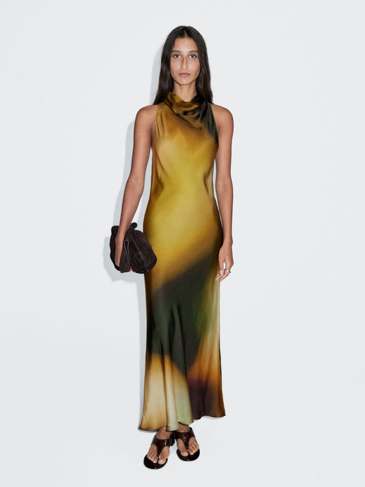 Long printed halterneck dress