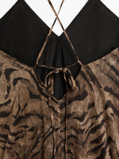 Long ramie blend animal print dress