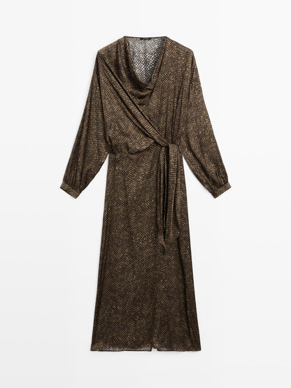 Long flowing printed dress with knot detail