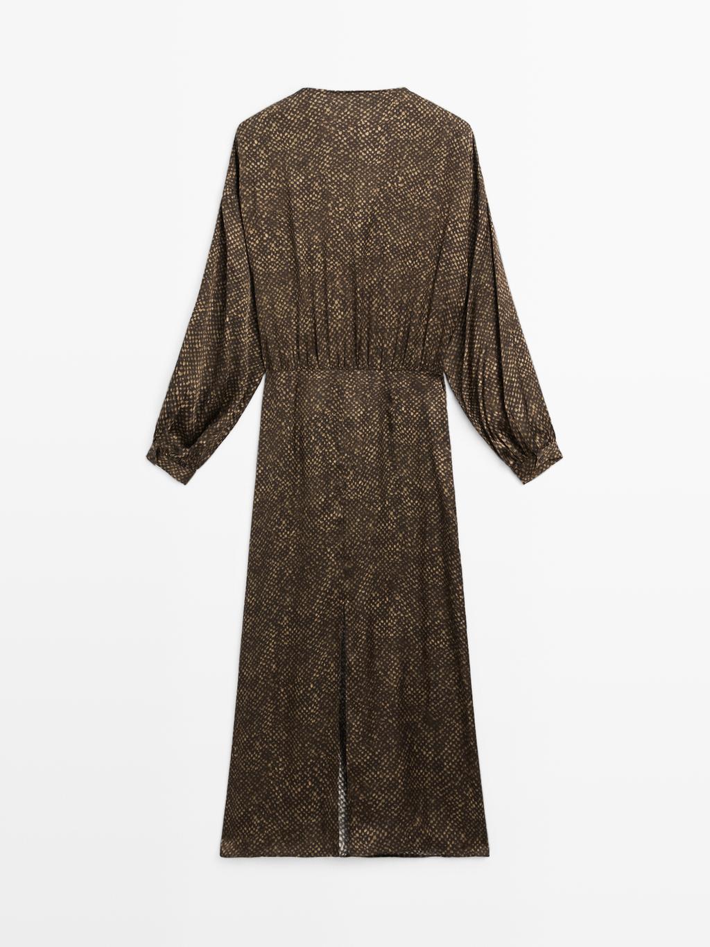 Long flowing printed dress with knot detail