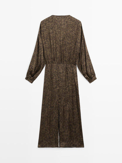 Long flowing printed dress with knot detail