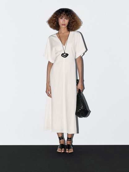 Flared V-neck midi dress